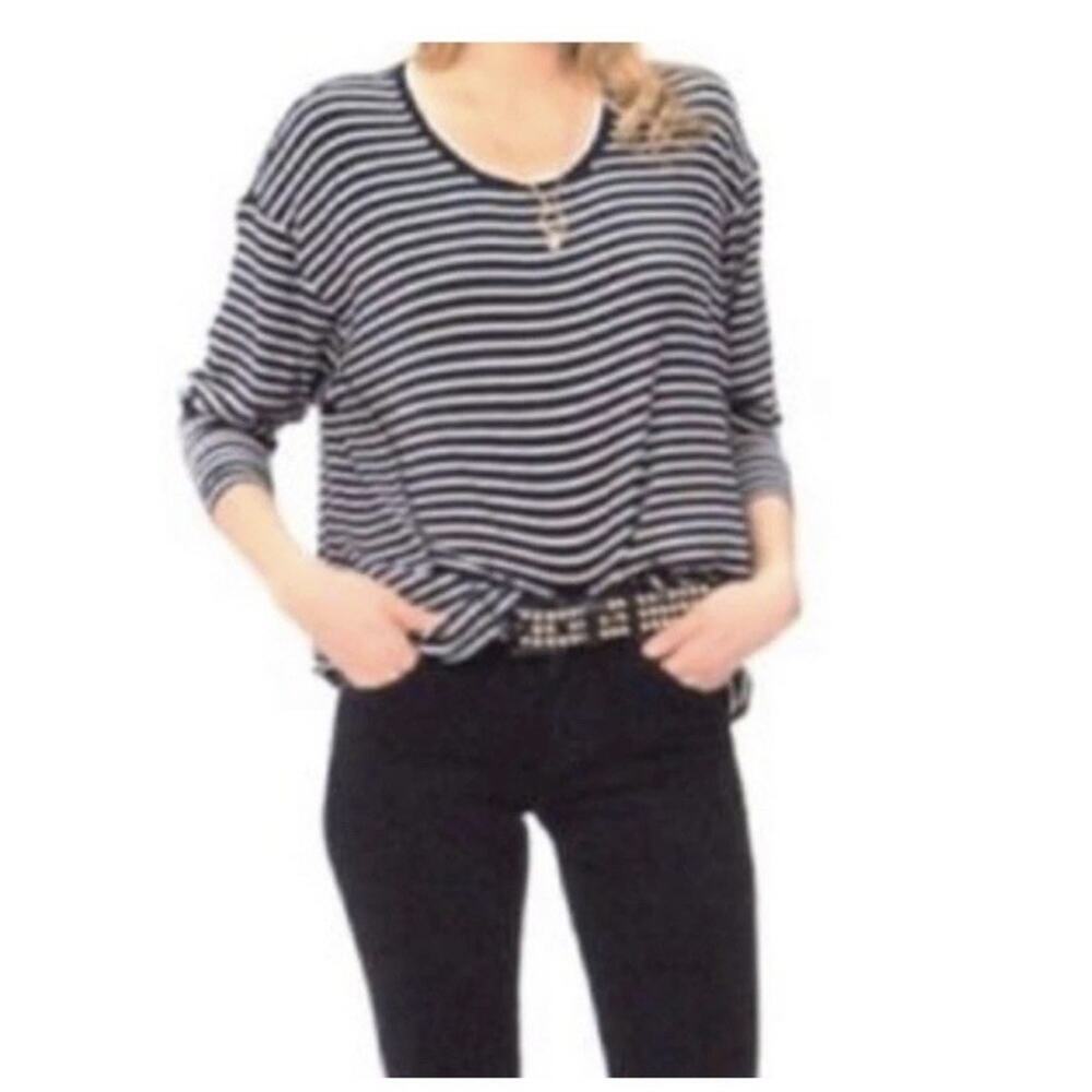 CAbi 4005 Womens Size XS Crosswalk Tee TShirt Black White Stripe Oversize CL